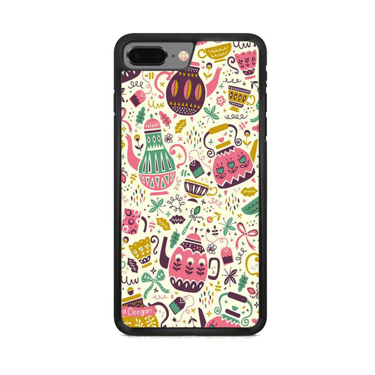Tea Time with Big Kettles iPhone 8 Plus Case-Rubber Black (2D Case)-Oxvistore