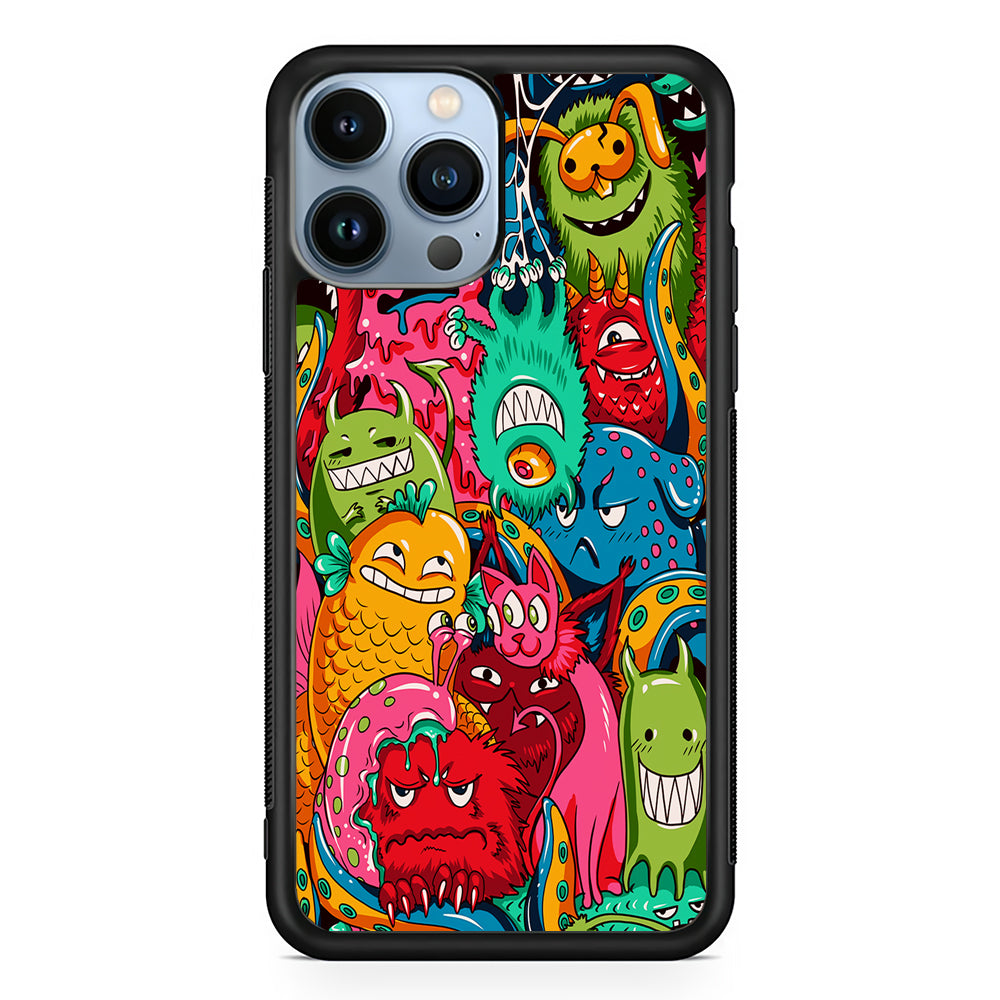 The Cute Monster Gathering Doodle 2D Rubber Phone Case