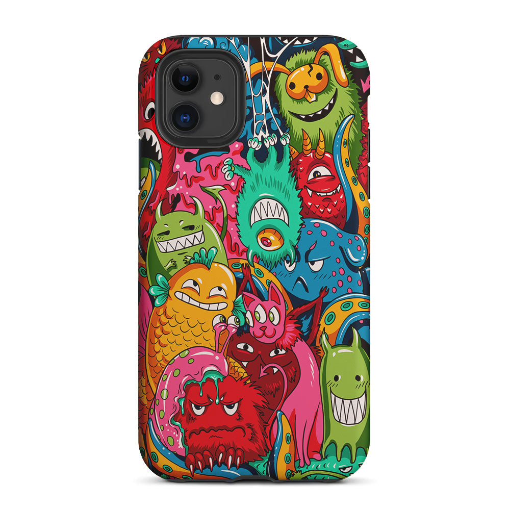 The Cute Monster Gathering Doodle 2 in 1 Tough Phone Case