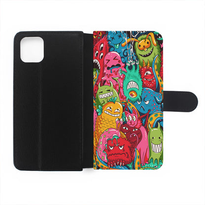 The Cute Monster Gathering Doodle Flip Wallet Phone Case