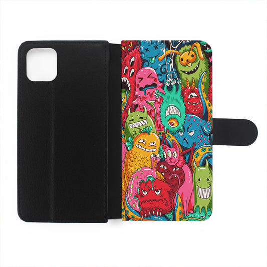 The Cute Monster Gathering Doodle Flip Wallet Phone Case