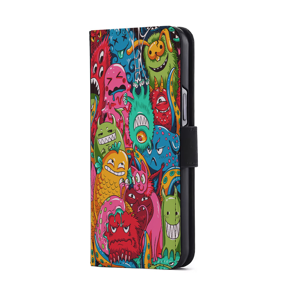 The Cute Monster Gathering Doodle Flip Wallet Phone Case