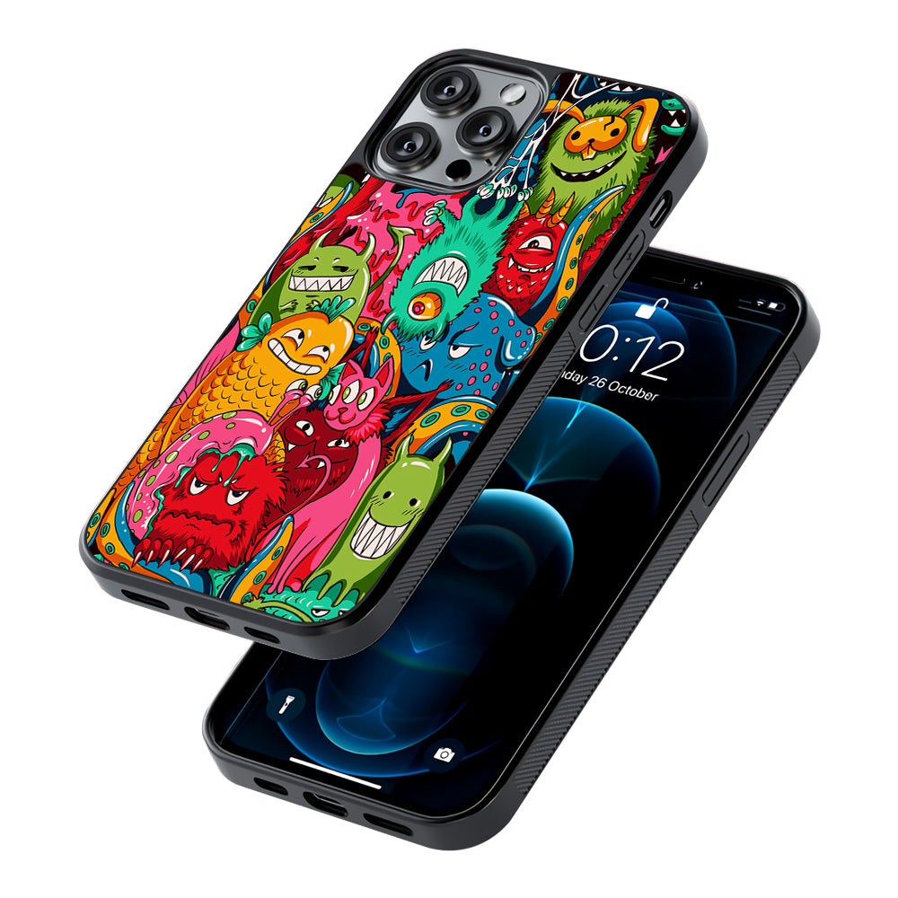 The Cute Monster Gathering Doodle 2D Rubber Phone Case