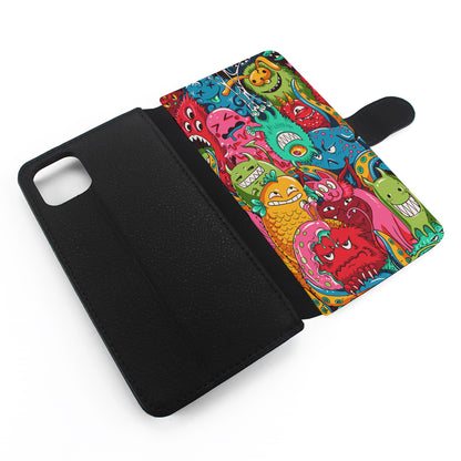 The Cute Monster Gathering Doodle Flip Wallet Phone Case