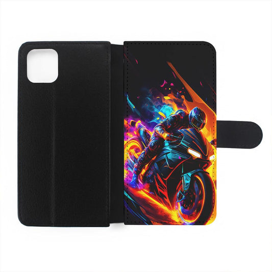 The Neon Cyber Ride Motorbike Flip Wallet Phone Case-Oxvistore