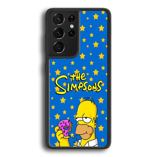 The Simpson Feel Good with Donut Samsung Galaxy S24 Ultra Case-Rubber Black (2D Case)-Oxvistore