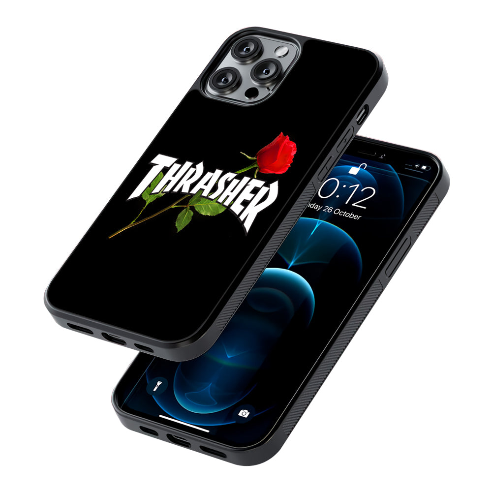 Thrasher Black Rose Flower 2D Rubber Phone Case-Oxvistore