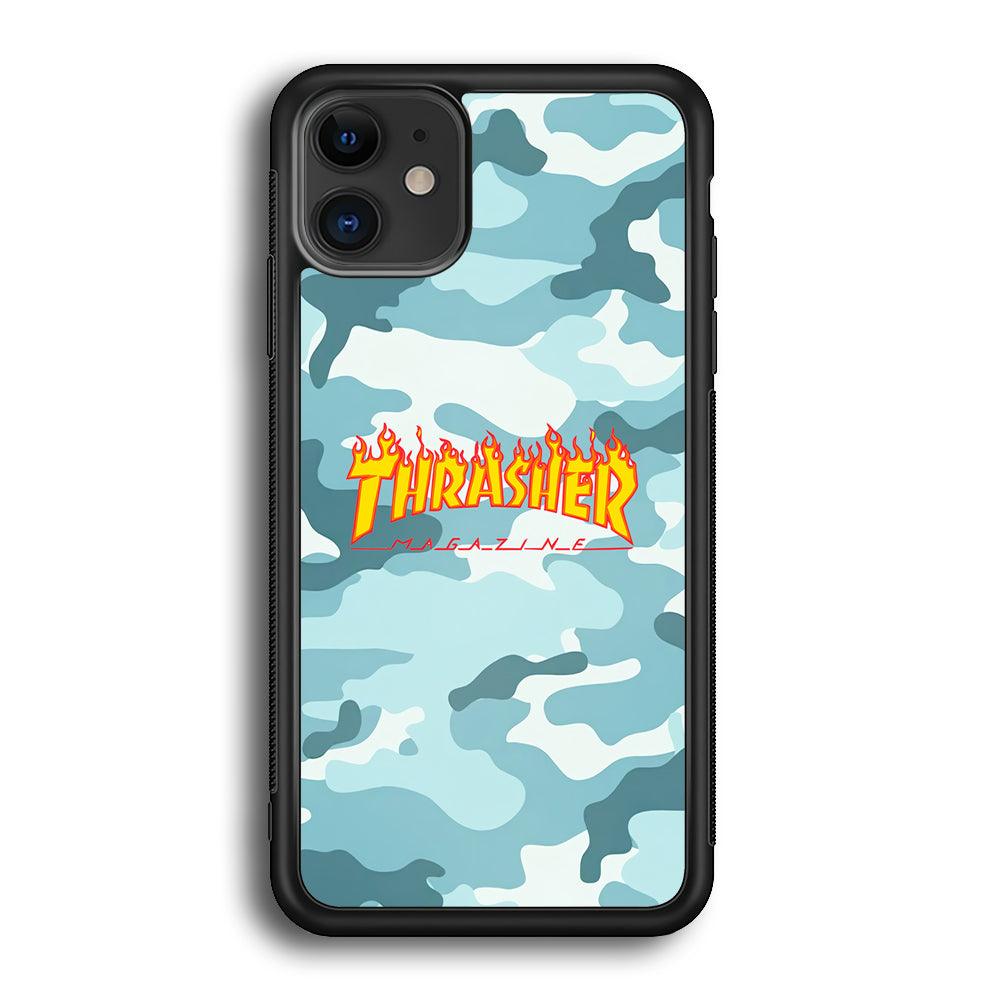 Thrasher Camo Light Blue iPhone 12 Case-Rubber Black (2D Case)-Oxvistore