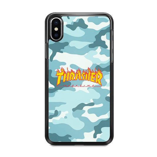 Thrasher Camo Light Blue iPhone XS MAX Case-Rubber Black (2D Case)-Oxvistore