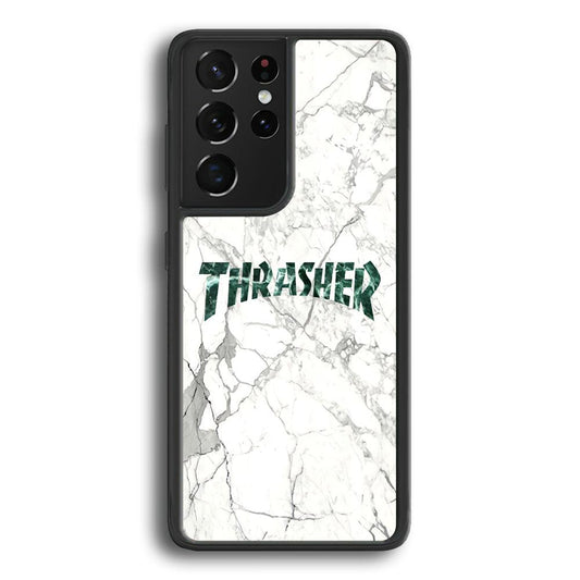 Thrasher Teal Bold Marmoreal Samsung Galaxy S21 Ultra Case-Rubber Black (2D Case)-Oxvistore