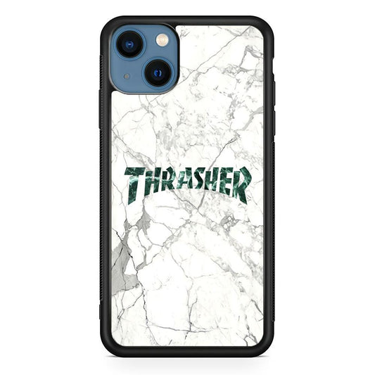 Thrasher Teal Bold Marmoreal iPhone 14 Case-Rubber Black (2D Case)-Oxvistore