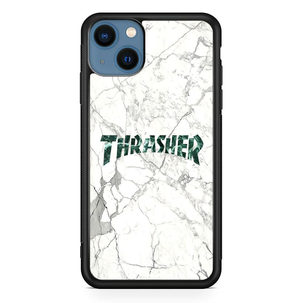Thrasher Teal Bold Marmoreal iPhone 13 Case-Rubber Black (2D Case)-Oxvistore