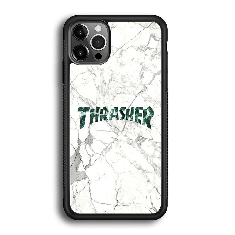 Thrasher Teal Bold Marmoreal iPhone 12 Pro Max Case-Rubber Black (2D Case)-Oxvistore