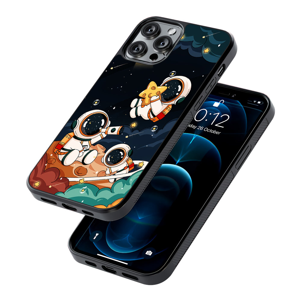 Three Astronauts Playing on a Planet 2D Rubber Phone Case