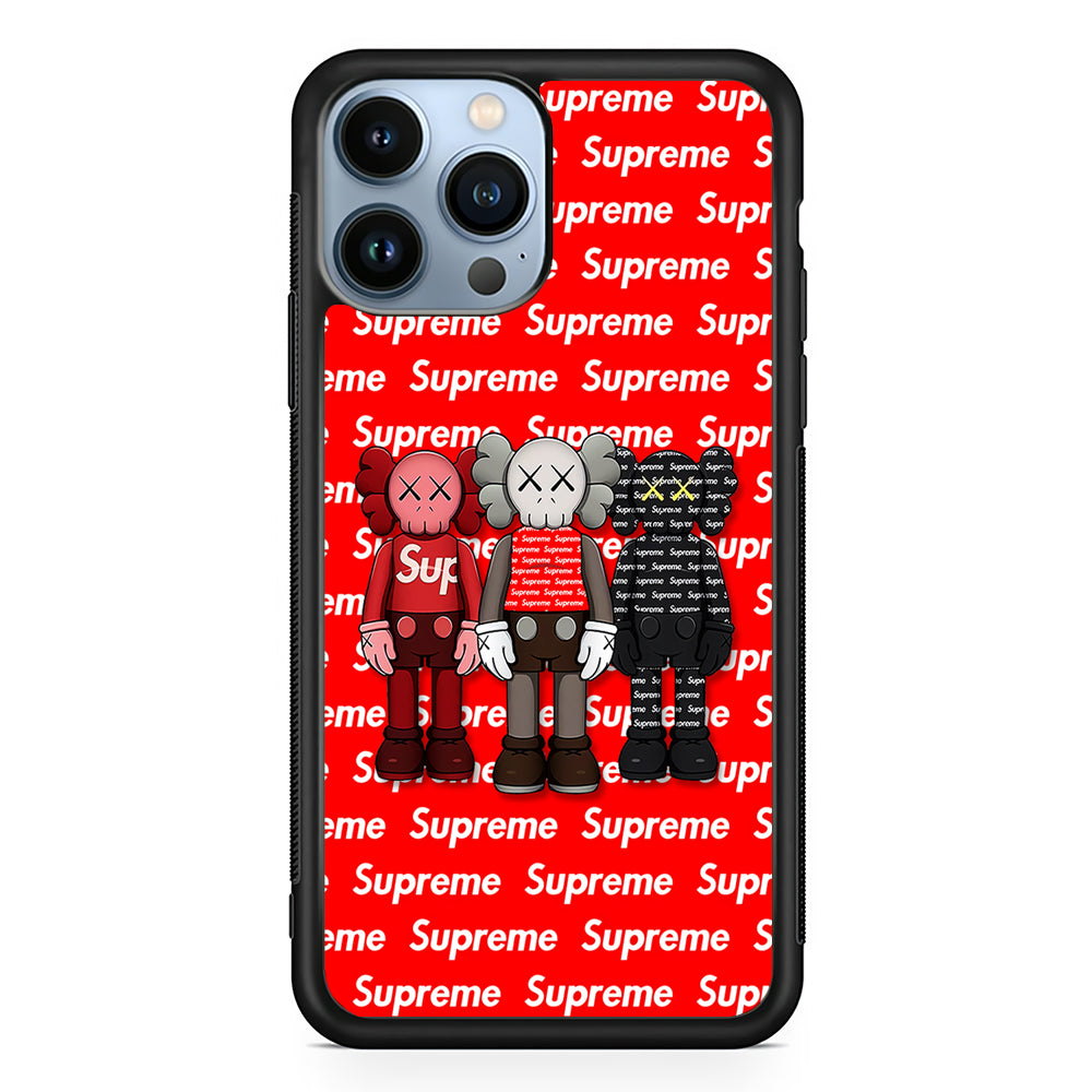 Three Kaws X Supreme Background 2D Rubber Phone Case-Black-Oxvistore
