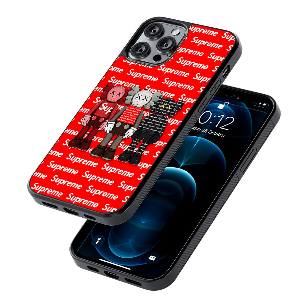 Three Kaws X Supreme Background 2D Rubber Phone Case-Oxvistore