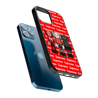 Three Kaws X Supreme Background 2D Rubber Phone Case-Oxvistore