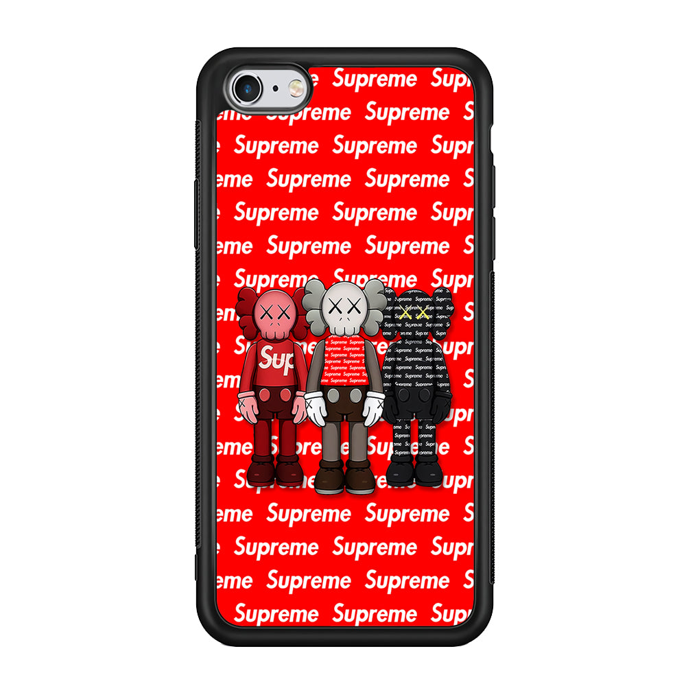Three Kaws X Supreme Background iPhone 6 | 6s Case-Rubber Black (2D Case)-Oxvistore