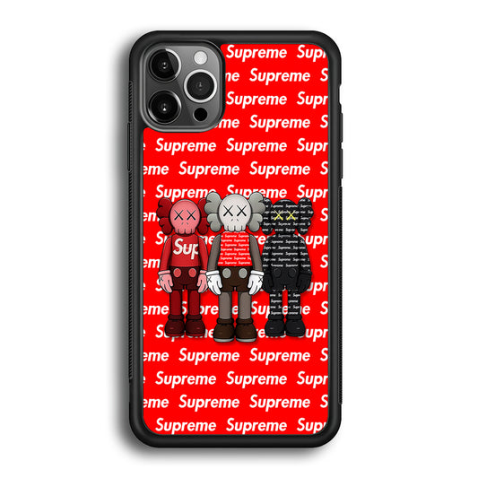 Three Kaws X Supreme Background iPhone 12 Pro Case-Rubber Black (2D Case)-Oxvistore