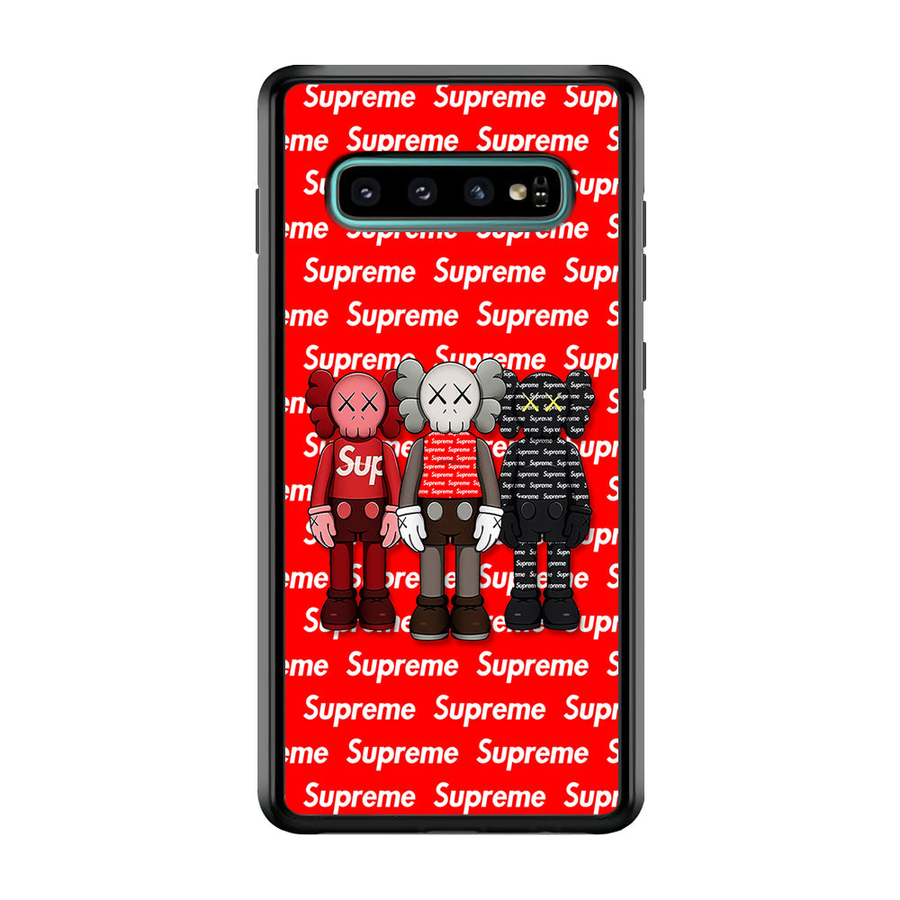 Three Kaws X Supreme Background Samsung Galaxy S10 Plus Case-Rubber Black (2D Case)-Oxvistore