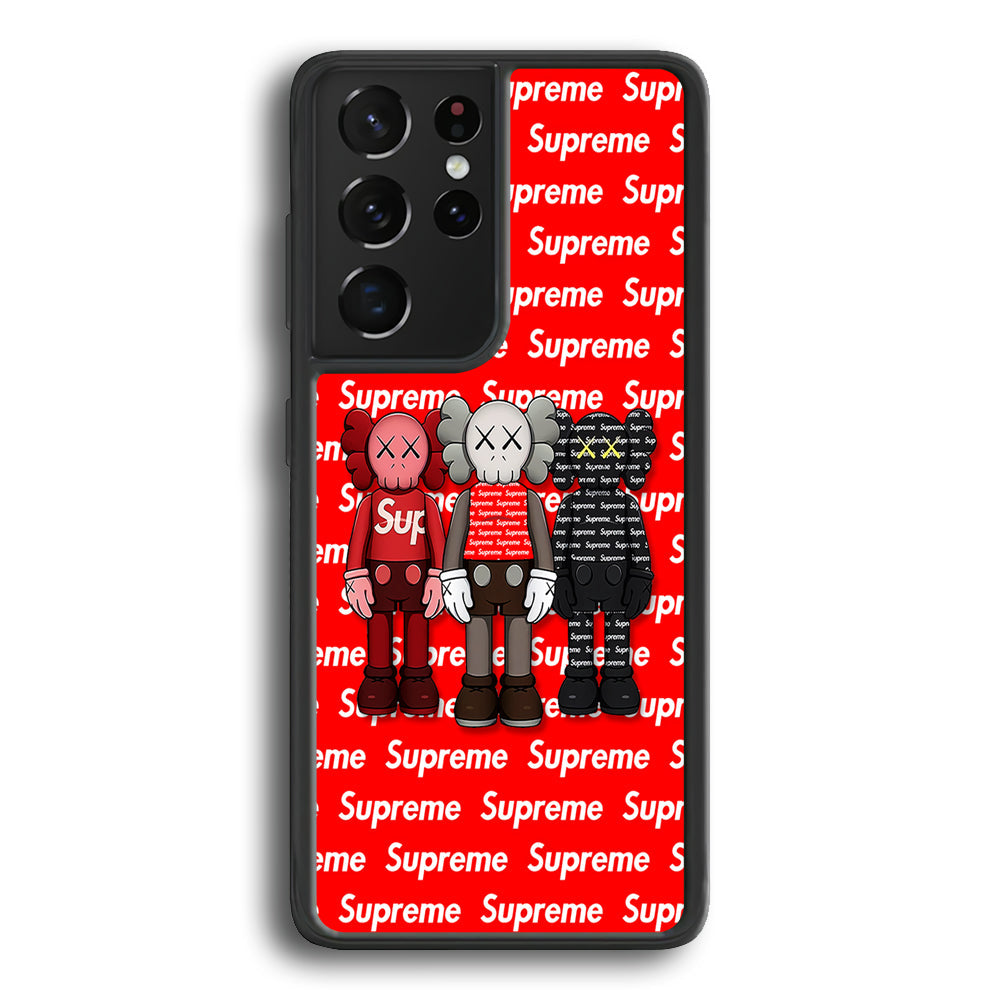 Three Kaws X Supreme Background Samsung Galaxy S23 Ultra Case-Rubber Black (2D Case)-Oxvistore
