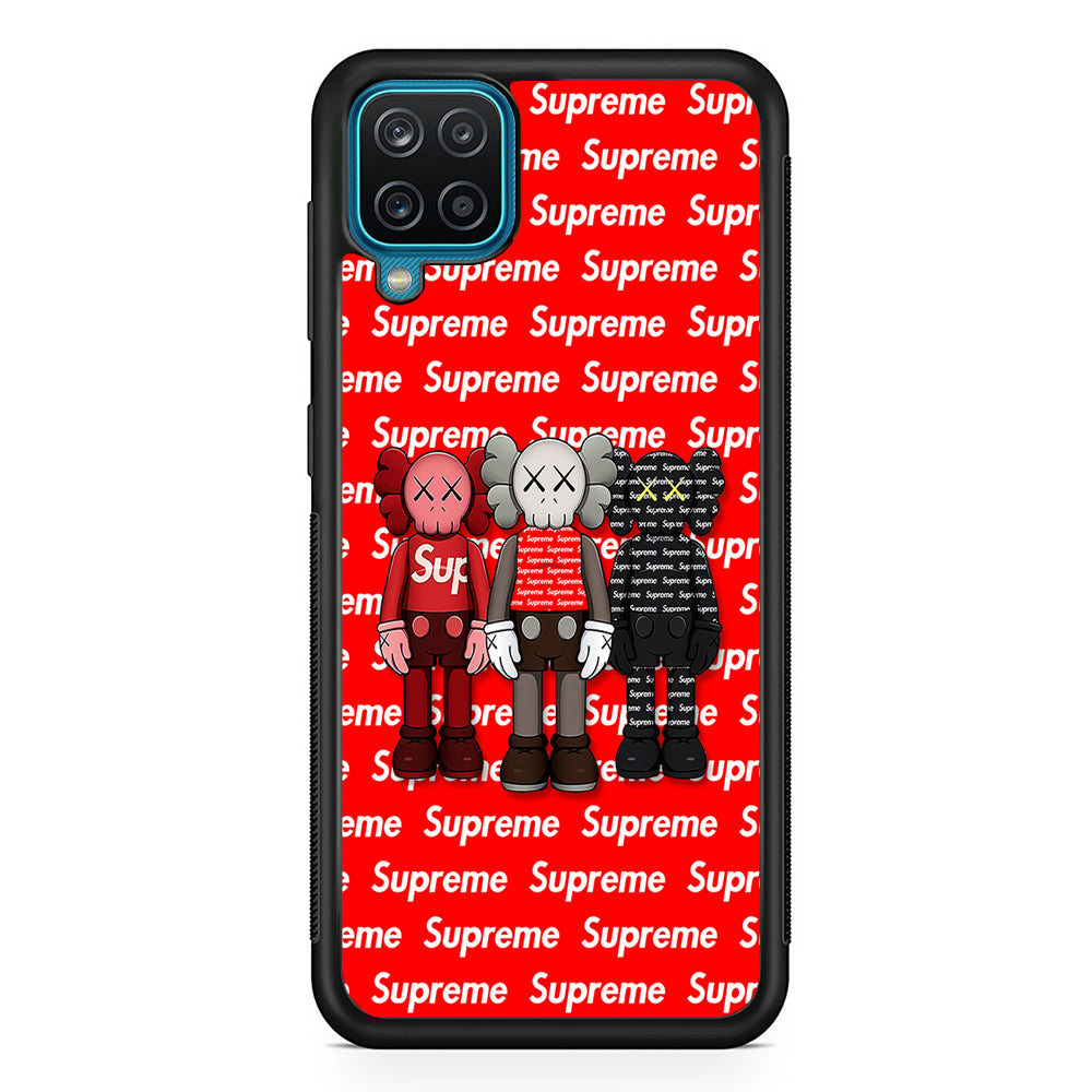 Three Kaws X Supreme Background Samsung Galaxy A12 Case-Rubber Black (2D Case)-Oxvistore