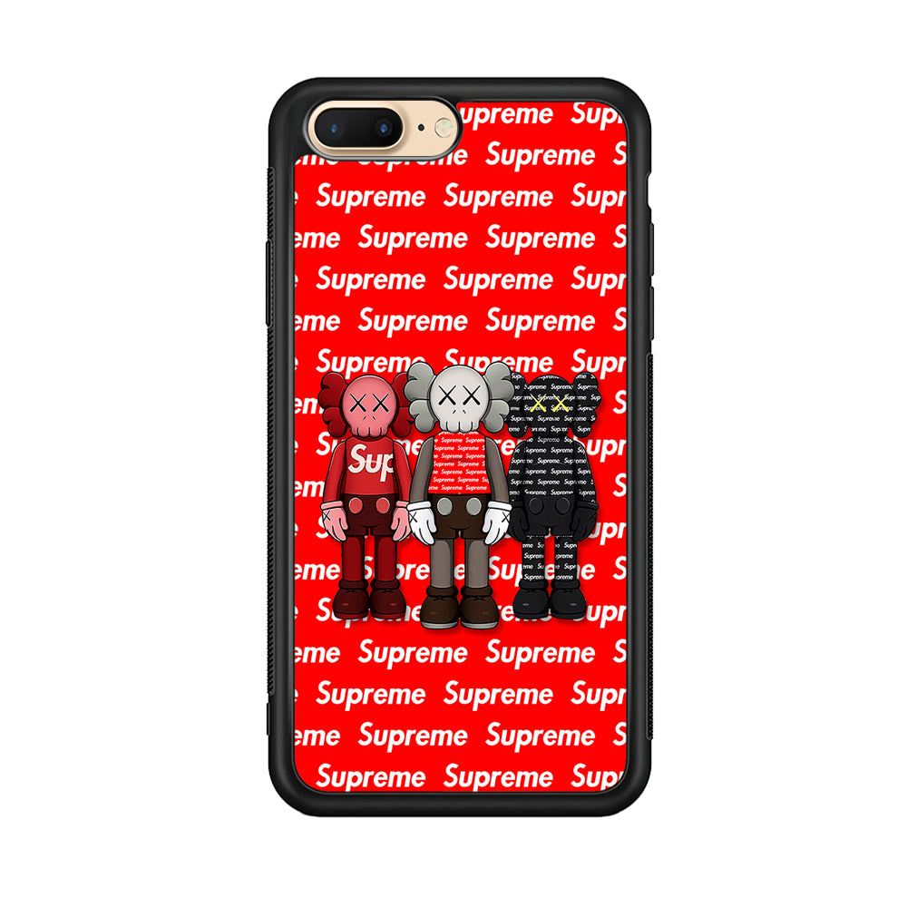 Three Kaws X Supreme Background iPhone 8 Plus Case-Rubber Black (2D Case)-Oxvistore