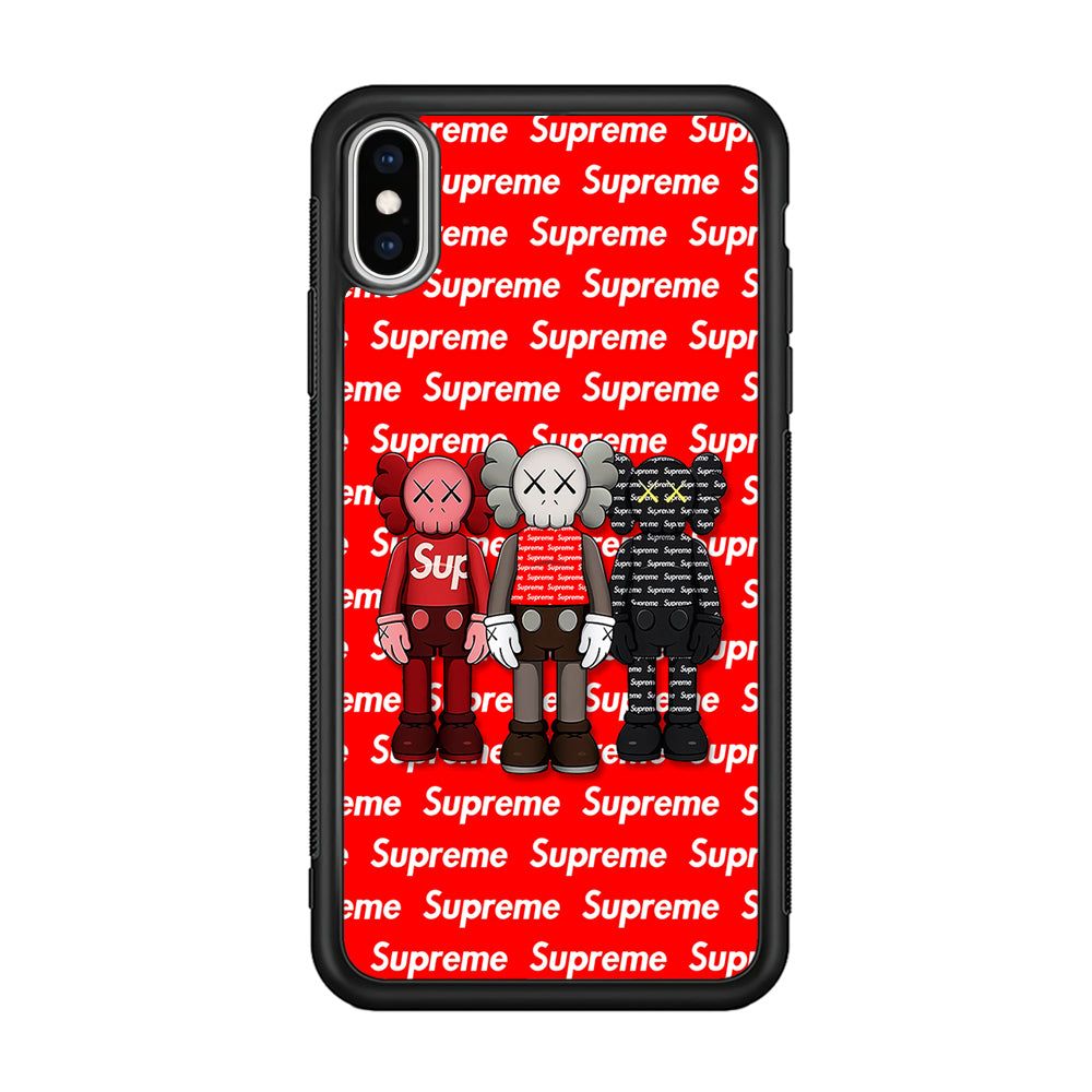 Three Kaws X Supreme Background iPhone X Case-Rubber Black (2D Case)-Oxvistore