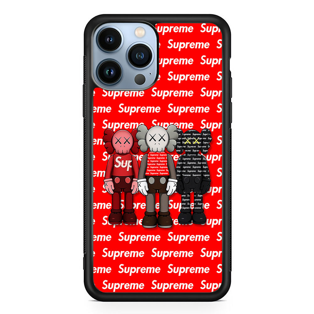 Three Kaws X Supreme Background iPhone 14 Pro Case-Rubber Black (2D Case)-Oxvistore