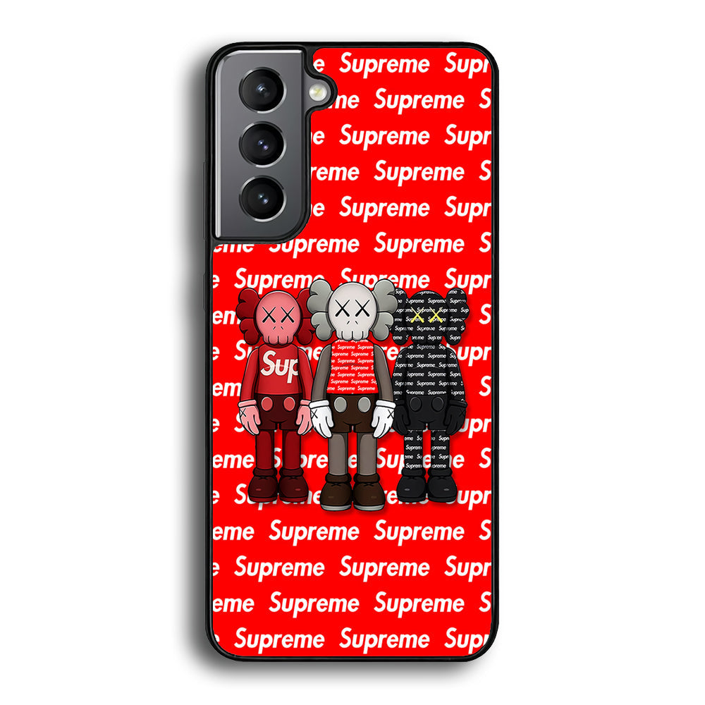 Three Kaws X Supreme Background Samsung Galaxy S24 Plus Case-Rubber Black (2D Case)-Oxvistore