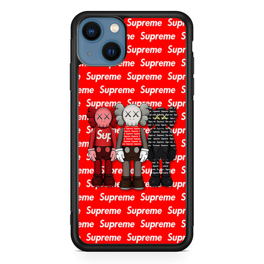 Three Kaws X Supreme Background iPhone 15 Plus Case-Rubber White (2D Case)-Oxvistore
