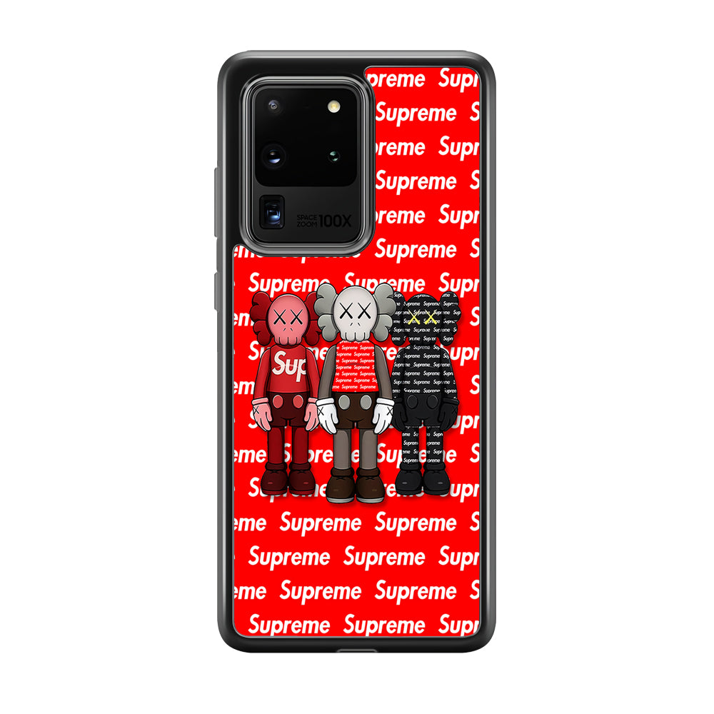 Three Kaws X Supreme Background Samsung Galaxy S20 Ultra Case-Rubber Black (2D Case)-Oxvistore