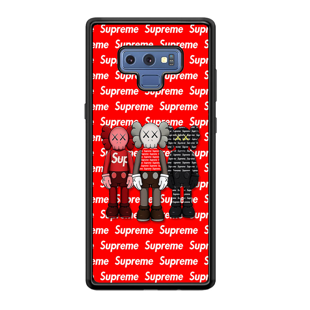 Three Kaws X Supreme Background Samsung Galaxy Note 9 Case-Rubber Black (2D Case)-Oxvistore