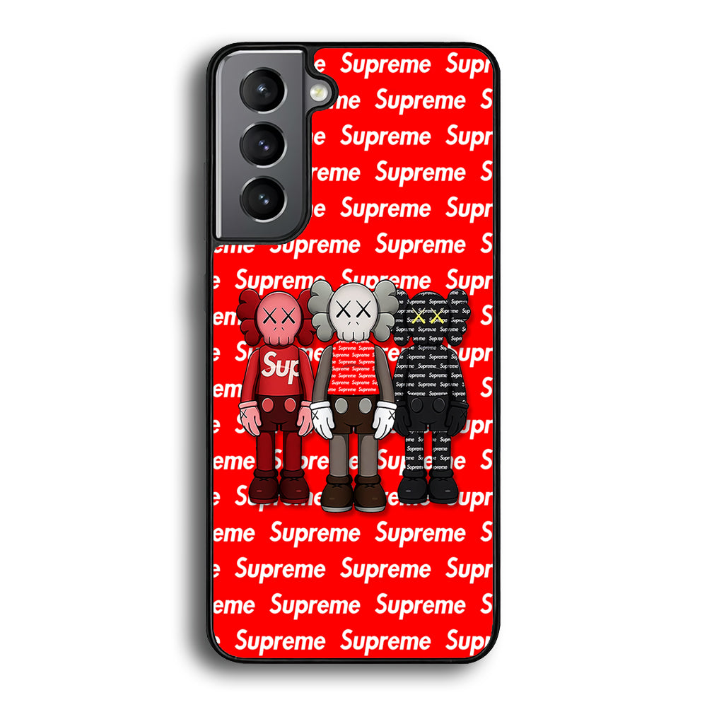 Three Kaws X Supreme Background Samsung Galaxy S21 Case-Rubber Black (2D Case)-Oxvistore