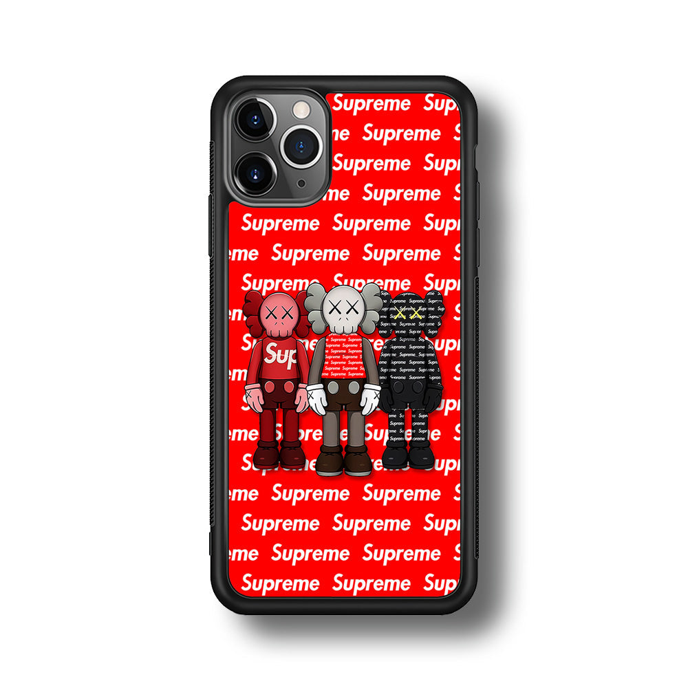 Three Kaws X Supreme Background iPhone 11 Pro Max Case-Rubber Black (2D Case)-Oxvistore