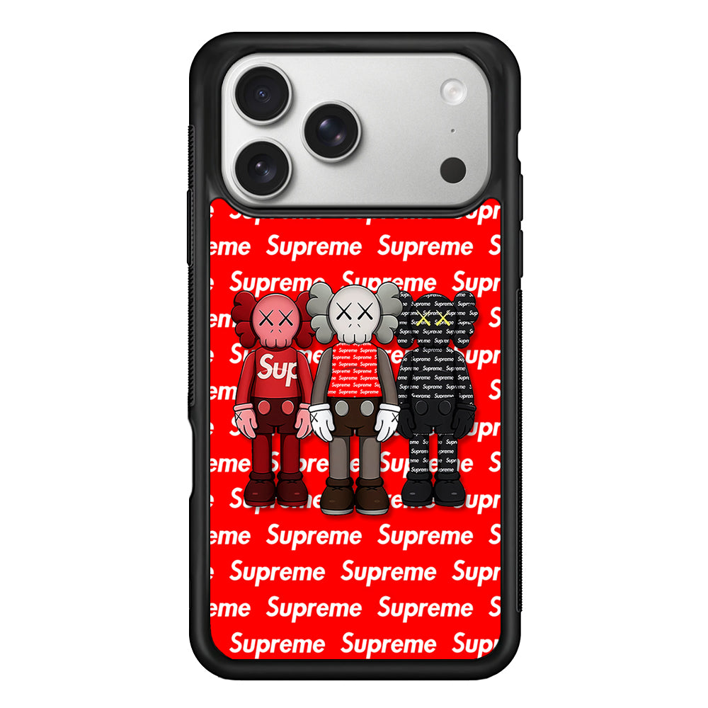 Three Kaws X Supreme Background iPhone 17 Pro Case | Slim Rubber Case for iPhone 17 Pro