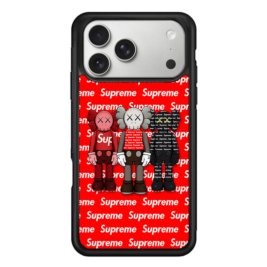 Three Kaws X Supreme Background iPhone 17 Pro Case | Slim Rubber Case for iPhone 17 Pro