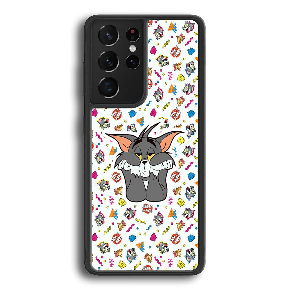 Tom and Jerry Bored Tom Samsung Galaxy S22 Ultra Case-Rubber Black (2D Case)-Oxvistore