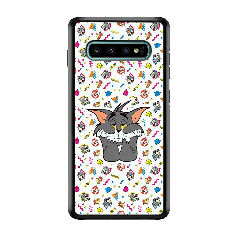 Tom and Jerry Bored Tom Samsung Galaxy S10 Case-Rubber Black (2D Case)-Oxvistore