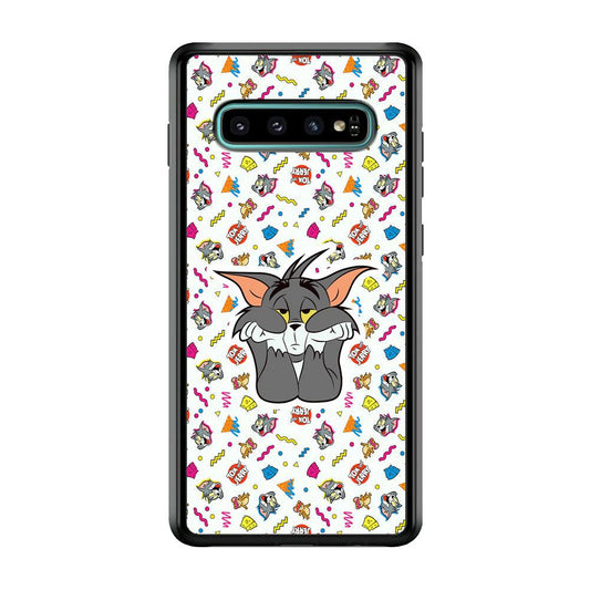 Tom and Jerry Bored Tom Samsung Galaxy S10 Case-Rubber Black (2D Case)-Oxvistore