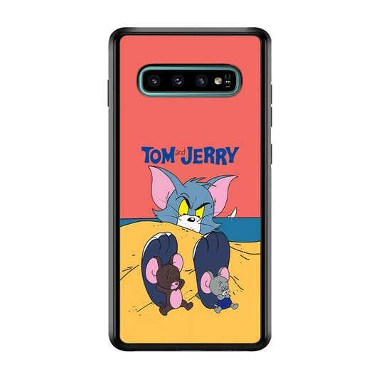 Tom and Jerry Enjoy at The Beach Samsung Galaxy S10 Case-Rubber Black (2D Case)-Oxvistore