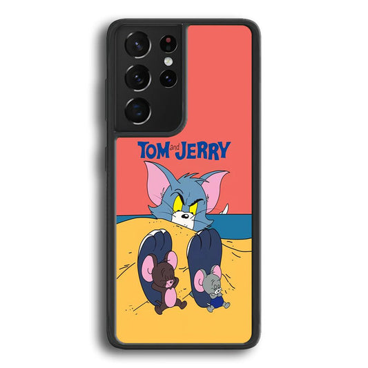 Tom and Jerry Enjoy at The Beach Samsung Galaxy S23 Ultra Case-Rubber Black (2D Case)-Oxvistore