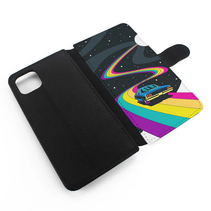 Travel with a Retro Car Space Flip Wallet Phone Case