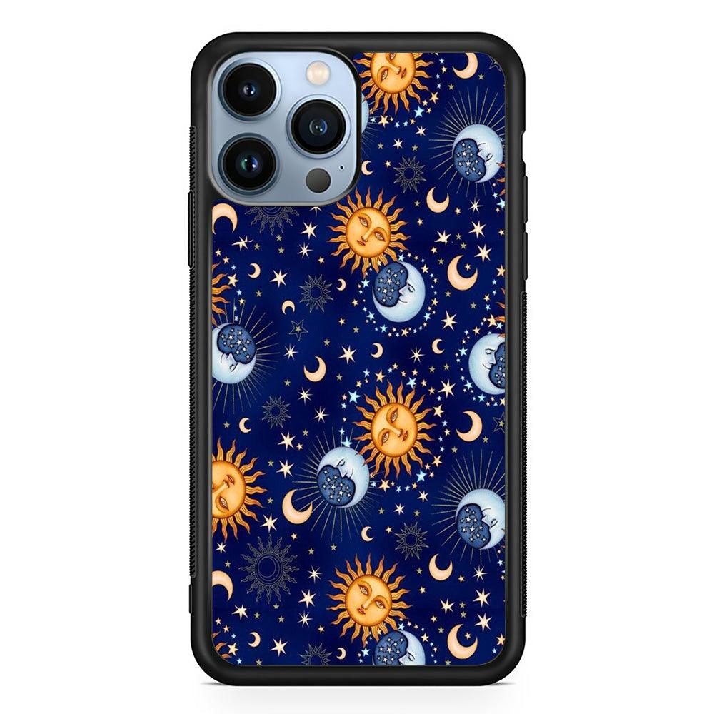 Universe Sun and Moon Face iPhone 14 Pro Case-Rubber White (2D Case)-Oxvistore