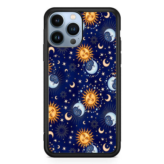 Universe Sun and Moon Face iPhone 15 Pro Case-Rubber White (2D Case)-Oxvistore