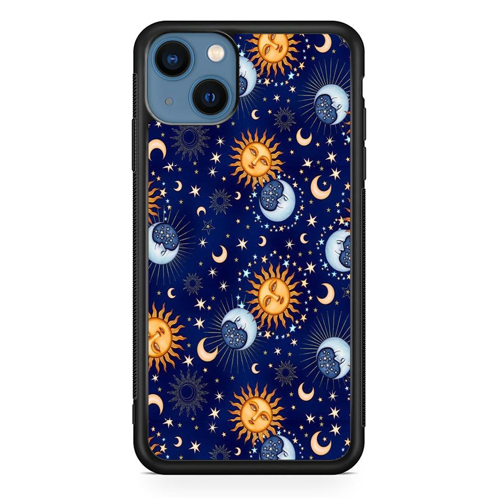 Universe Sun and Moon Face iPhone 13 Case-Rubber White (2D Case)-Oxvistore