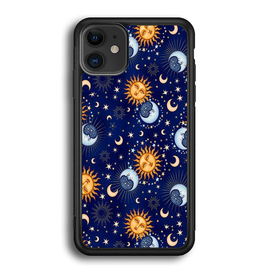 Universe Sun and Moon Face iPhone 11 Case-Rubber White (2D Case)-Oxvistore