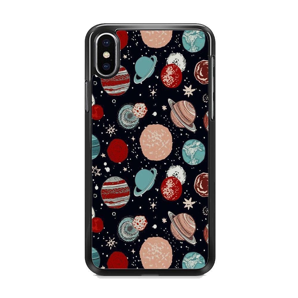Universe Colorfull Planets iPhone X Case-Rubber Black (2D Case)-Oxvistore