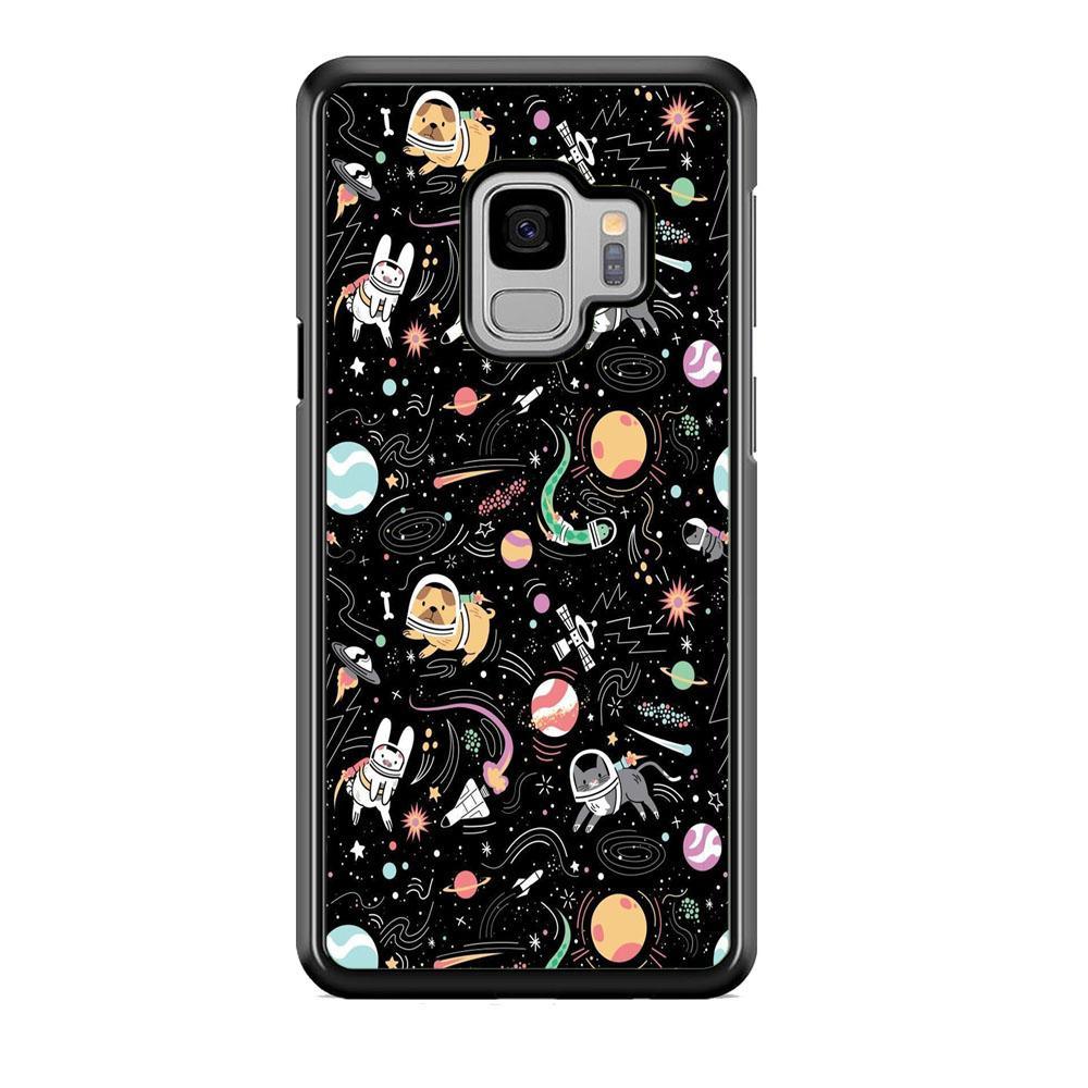 Universe Pets Playing Space Samsung Galaxy S9 Case-Rubber Black (2D Case)-Oxvistore
