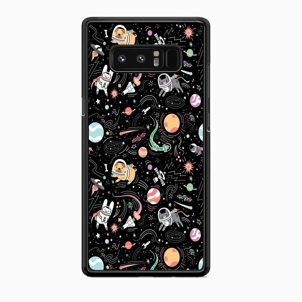 Universe Pets Playing Space Samsung Galaxy Note 8 Case-Rubber Black (2D Case)-Oxvistore